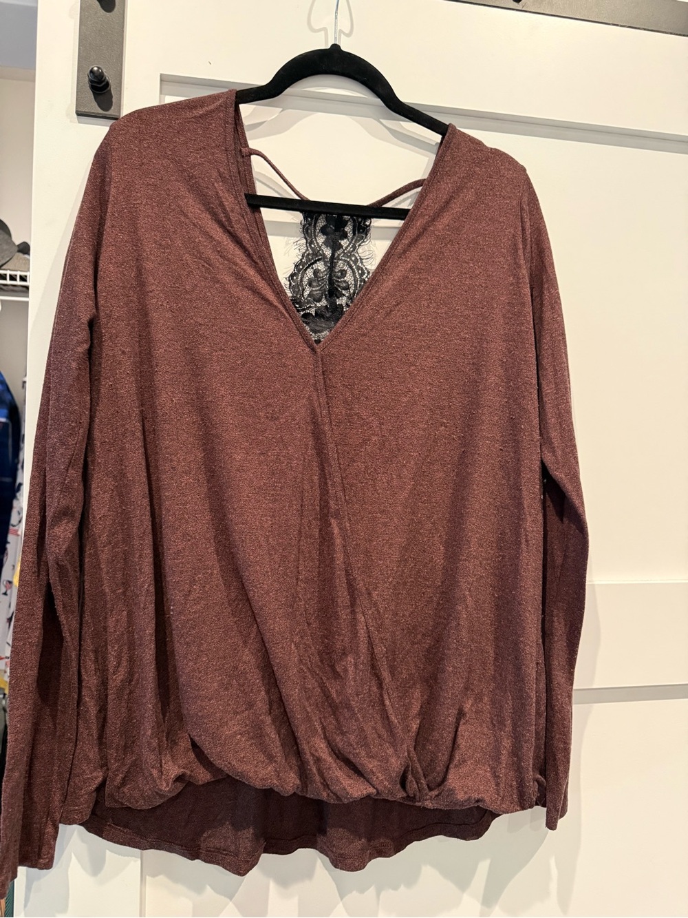 Daytrip Rust Long Sleeve V-Neck Top with Lace Back